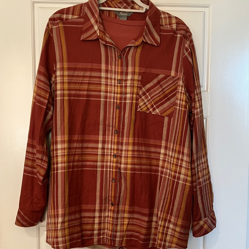 Natural reflections plaid with embroidered on back